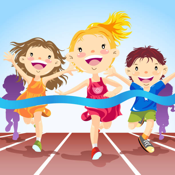Girl champion cross the finish line.